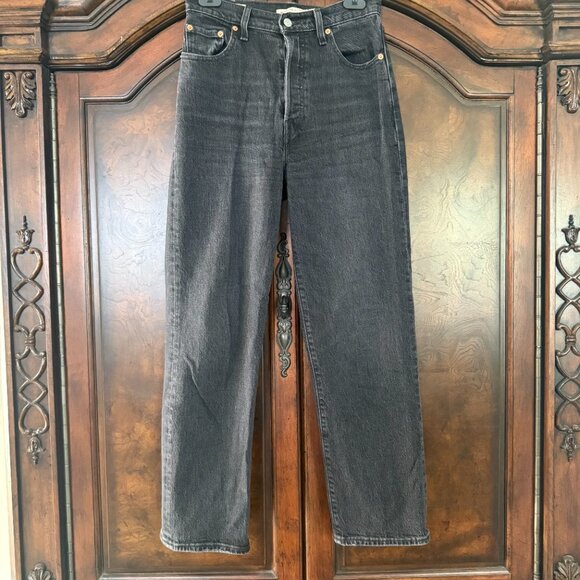 Levi's Ribcage Straight Ankle Jeans - Washed Black-Size 26 - Picture 4 of 9